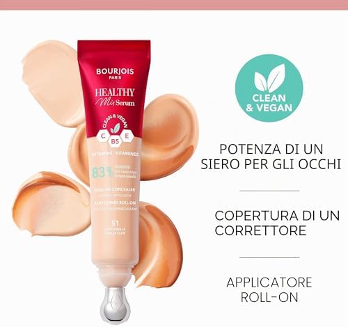 Healthy Mix 2-in-1 Correttore in siero, Leviga rughe e segni d’espressione, Rinfresca il contorno occhi, con Caffeina, Vitamine C, E e B5, Vegano, Applicatore rinfrescante, Ivory, 11 ml