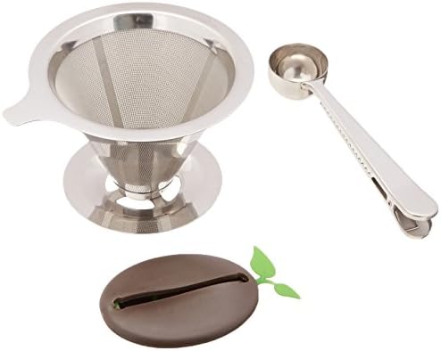 Pour Over Coffee Maker, 1-4 Cup Reusable Filter Stainless Steel Cone Dripper – Double, Superior Filtering
