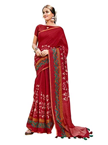 Womens cotton unique prints saree with small gold jerry border with Unstitched designer blouse piece [ Trivini 9]