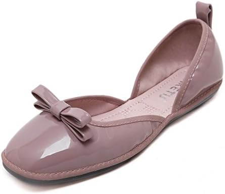 Auitruwt Womens Enamelled Leather Solid Square Closed Toe Bowknot Flats-Shoes, Purple, 35