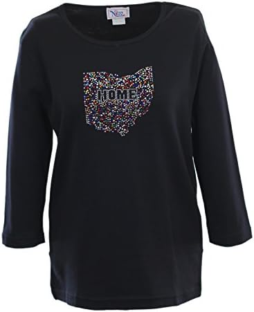 Nitro USA NCAA Ohio State Buckeyes Women's Crewneck 3/4 Sleeve Top with Bling State Home Confetti, Large, Black
