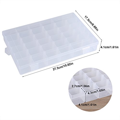 Neufday 36 Grids Clear Plastic Jewelry Box Organizer Storage Container with Adjustable Dividers