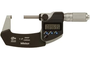 Mitutoyo 293-345 Digital Outside Micrometer, Inch/Metric, Ratchet Thimble, 1-2" (25.4-50.8mm) Range, 0.00005" (0.001mm) Resolution, +/-0.00005" Accuracy, Meets IP65 Specifications