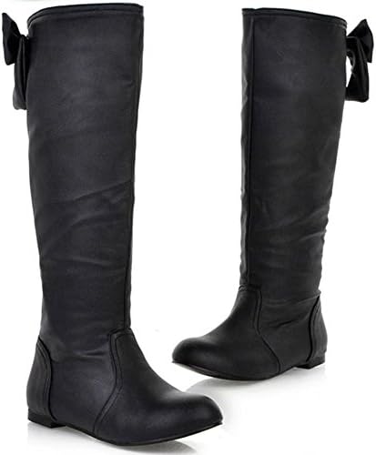 Popuus Women's Autumn Fall Mid Calf Knight Riding Boots Black 4 B(M) US