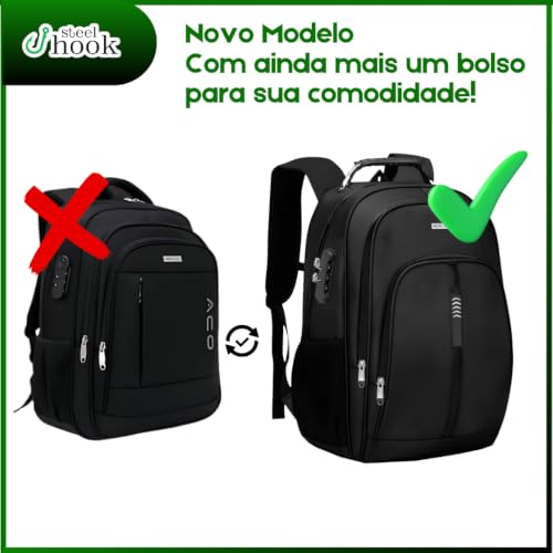 Mochila para Notebook até 17 Polegadas, Antifurto, Impermeável, com Saídas USB e Fone, para Escola, Faculdade, Trabalho ou Viagem - Preta