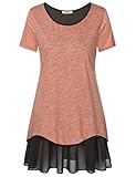 Timeson Women's Short Sleeve Pleated Chiffon Hem Loose T-Shirt Tunic Top (XXX-Large, Orange)