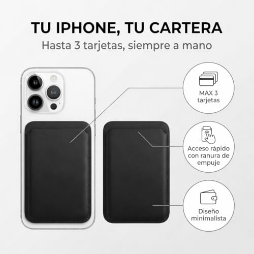 SQUARE STORES Tarjetero Magsafe de Piel para iPhone Compatible con MagSafe para iPhone 12/13/14/15/16/17, Cartera para Celular, Compatible con MagSafe Case, Accesorio para iPhone, 3 Tarjetas (Negro)