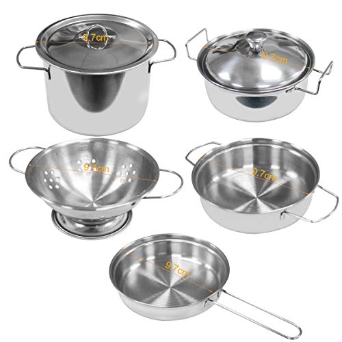 FUQUN 17Pcs Matschküche Zubehör Outdoor, Küchenspielzeug Zubehör Kinderküche Kochgeschirr Edelstahl Pfannenset Schürze… – Bild 5