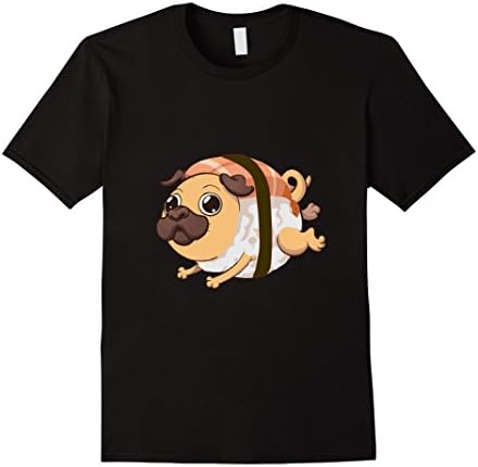 Men's Sushi Pug Sashimi Salmon Nigiri Japanese Food Cute Dog Shirt XL Black