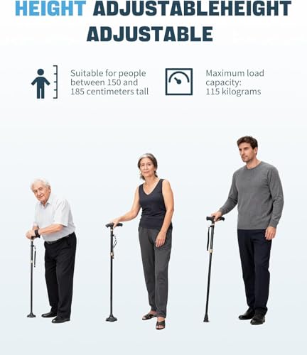 Sinocare Walking Sticks Extendable Men Women Older | Aluminium Walking Stick Lightweight Extendable (83-95 cm) Swivel Base 360° Non-Slip Capacity 113 kg Trekking Black