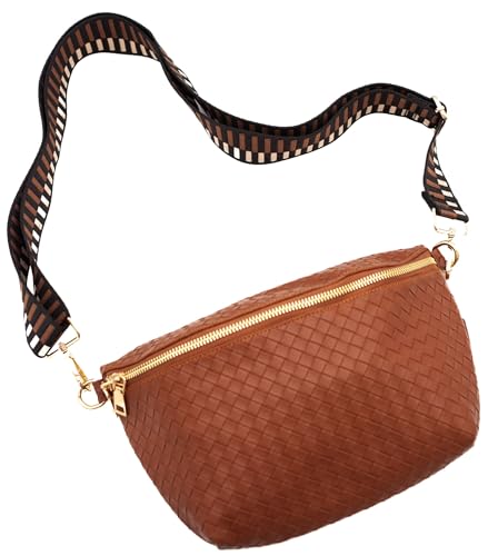 Modern+Chic Rory Oversized Crisscross Belt Bag for Women, Vegan Leather Crossbody Bag with Strap and Multiple Pockets