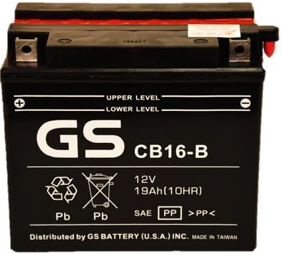 GS BATTERY - GS CB16B with Acid Pack – High Performance Powersports Battery for YUASA YB16-B Replacement. Fits Motorcycle, Personal watercraft, and Riding Mower applications