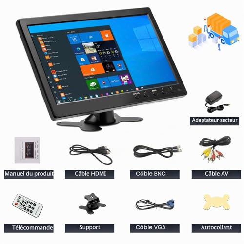 CAMECHO 10.1 Inch HD CCTV Mini Monitor, LCD Color 1024x600 VGA HDMI BNC AVI Input PC DVR Monitor Car Backup And Home Security Screen