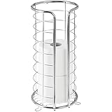 mDesign Decorative Metal Free Standing Toilet Paper Holder Stand with Storage for 3 Rolls of Toilet Tissue - for Bathroom/Powder Room - Holds Mega Rolls - Chrome