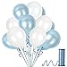 Metallic Pearl White and Light Baby Blue Balloons 12 Inch Thick Latex Balloon Pack of 72 and 65 Yards Curling Ribbons Party Set for Elephant Baby Shower Birthday Wedding Gender Reveal Party Supplies