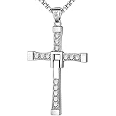 Lotus Tokyo Dom Toretto Cross Necklace, Ozzy Osbourne Cross Necklace, Dominic Toretto Necklaces with Small Diamonds Silver, Stainless Silver Cross Chain for Men, Mens Cross Necklaces