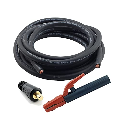 WeldingCity 10ft 2AWG USAmade Heavy Duty Welding Cable with Stick Electrode Holder Stinger