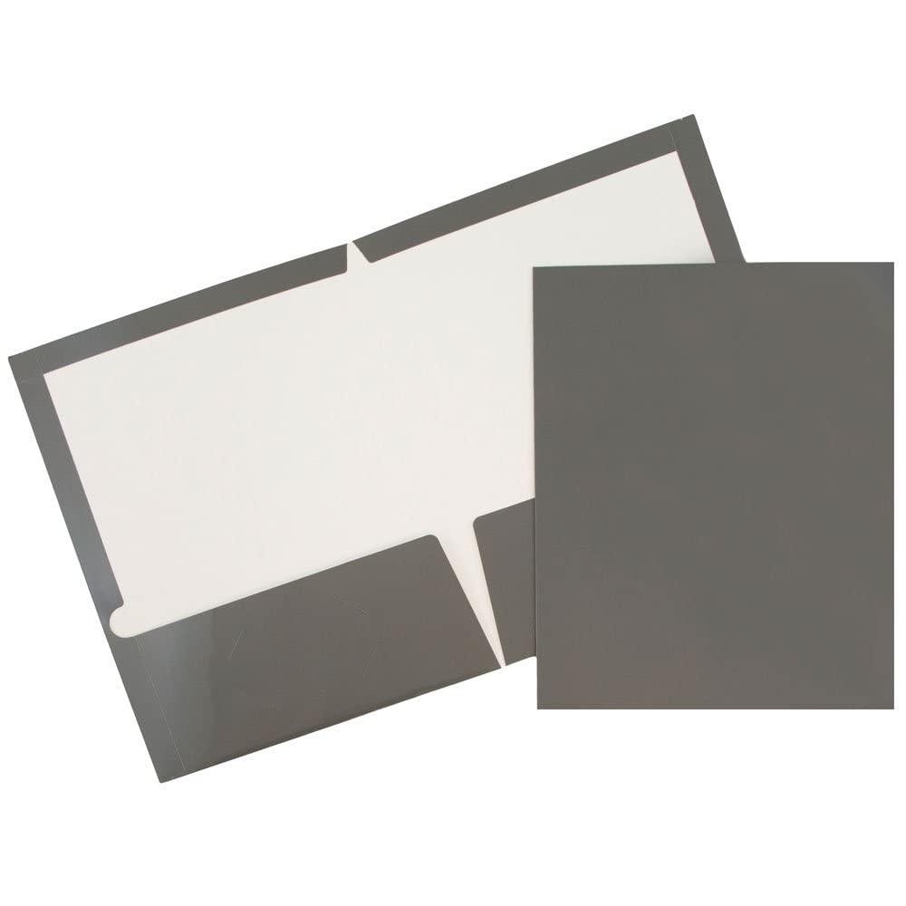 JAM PAPER Two Pocket Glossy Business Folders - Grey - 6/Pack