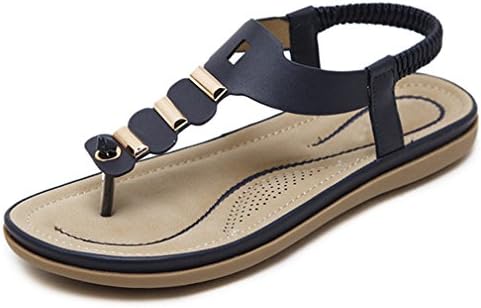 Flat Sandals Summer New Women Flip Flops Shoes Roman Style Clip Toe Slope Thick Heels Navy blue 9