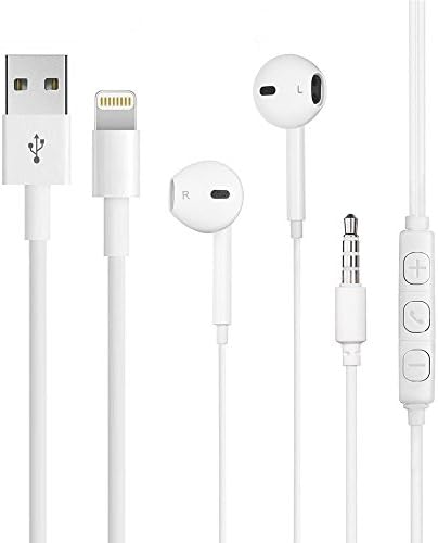 Premium In-Ear Earbuds Built in Mic and Remote for iPhone iPod iPad and other 3.5mm jack devices with 6FT/2M iPhone Lightning to USB Cable