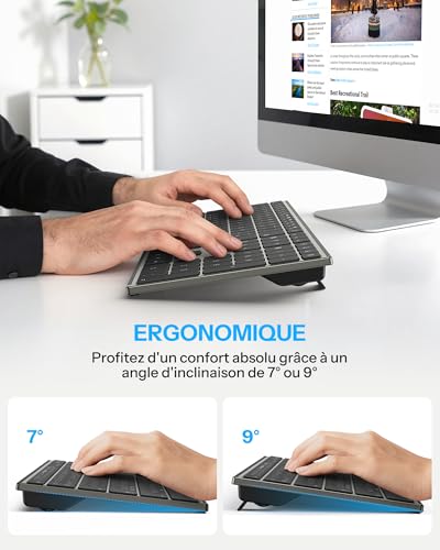 OMOTON Clavier Bluetooth pour Mac, Clavier sans Fil Métal Rechargeable Multi-dispositifs avec 3 Canaux Bluetooth pour Apple Mac Pro/Mini, MacBook Pro/Air, iMac, AZERTY Français