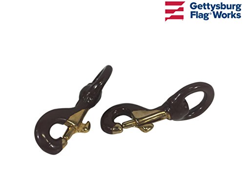 Set of Two (2)- Standard 3" Brown Rubber Coated Brass Flagpole Snap Clip to attach flag to halyard rope, protects pole and dampens sound- 3" with swivel eyelet, durable brass construction -One Pair