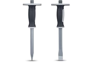 HEAR XSUS 2-Piece Heavy-Duty Chisel Set with Hand Protection, Suitable for Concrete and Bricks, Equipped with a Protective Handle. Used for Cleaning, Demolition (pointed chisels/brick chisels)