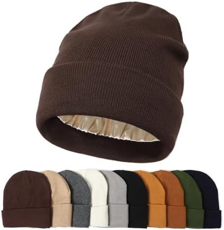 3 Pack Satin Lined Winter Beanie Hats,Silk Lined Beanie Knit  display picture 1