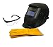 Instapark ADF Series GX-350S-KIT Solar Powered Auto Darkening Welding Helmet Black with 14” Split Leather Welding Gloves & Safety Goggles with Black Frame and Clear Lens