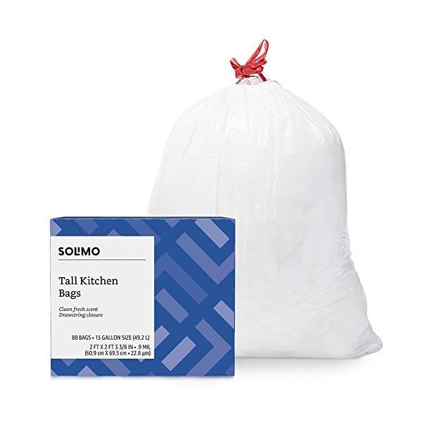 Amazon Brand Solimo Tall Kitchen Drawstring Trash Bags, Clean Fresh