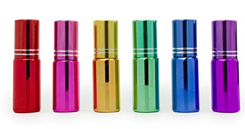 6 Sets Assorted 5ml UV Coated Glass Roller Ball Rollon Bottles Grand Parfums Refillable Glass Bottles with Stainless Steel Rollers for Essential Oil, Serums,Fragrance,