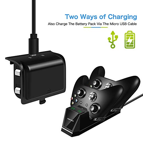 ONETEKS Xbox One Controller Charger with 2X 1200mAh Rechargeable Battery Packs Dual Xbox Controller Charging Station for Xbox One/One S/One X/One Elite(Black)