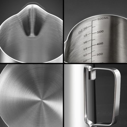 MXHIGO Jarra para Espumar Leche con Línea de Escala Interior y Latte Pen, 600ml/20oz Taza Jarra de Vapor Exprés de Acero Inoxidable, Perfecta para Cafetera Espresso, Barista, Latte, Capuchino, Café