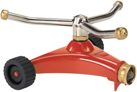 Dramm 15051 ColorStorm Premium 3-Arm Whirling Sprinkler with Heavy Duty Metal Wheeled Base, Red