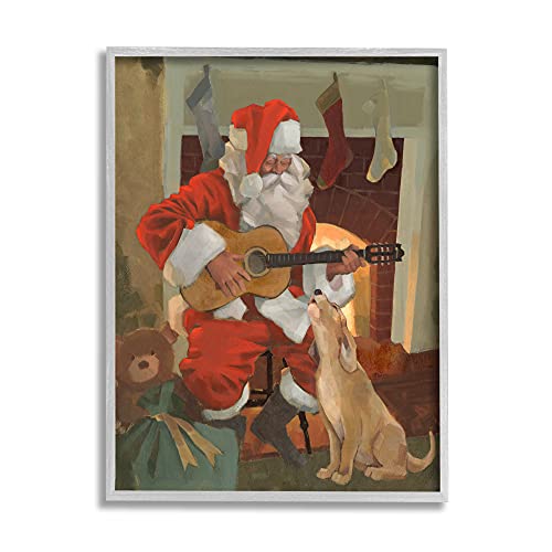Stupell Industries Santa Clause Playing Guitar Christmas Family Dog Singing