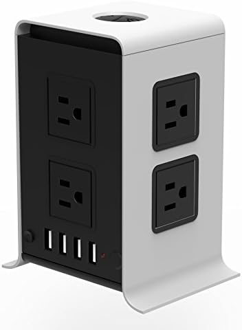 8 Outlets 4 USB Ports Power Strip Tower Power Socket Surge Protector (2500W 110-250V) with 6.5 Feet Power Cord