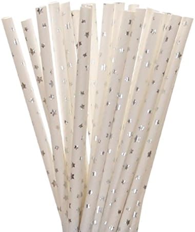 Free DHL 500 pcs Tiny Small Silver Foil Star Paper Straws Bulk, Vintage Colored Silver and White Paper Drinking Straws for Holiday Party, Wedding, Baby Shower, Birthday, Christmas Mason Jar Straws
