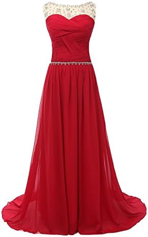 Kiss Dress Scoop Chiffon Beaded Sleeveless Long Prom Dresses L Burgundy