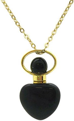 Kate Avenue Gold over Sterling Silver Mini Heart Shaped Gemstone Aromatherapy Essential Oil Diffuser Necklace, Perfume, and Mosquito Repellent Necklace (obsidian)