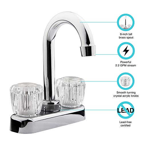 Dura Faucet DF-PB150A-CP RV Bar Faucet with Crystal Acrylic Knobs - 6-inch Spout (Chrome)