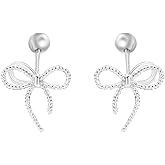 Bow Knot Cartilage Studs 925 Sterling Silver Small Earrings for Women Ribbon Bowknot Tiny Ball Screw Back Tragus Helix Sleeper Stud Earring Hypoallergenic Cute Christmas Birthday Jewelry Gifts for Daughter 20G