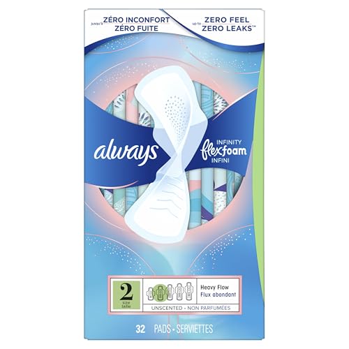 ALWAYS INFINITY FEMININE PADS FOR WOMEN, FLEXFOAM PADS WITH WINGS, SIZE 2, HEAVY ABSORBENCY, UNSCENTED, 96 COUNT (PACKAGING MAY VARY)
