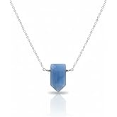 Gem O World Natural Gemstone Point Necklace for Women | German Silver & Gold-Filled Chain | 16+2 Inch Healing Crystal Pendant Gift (Blue Opal)