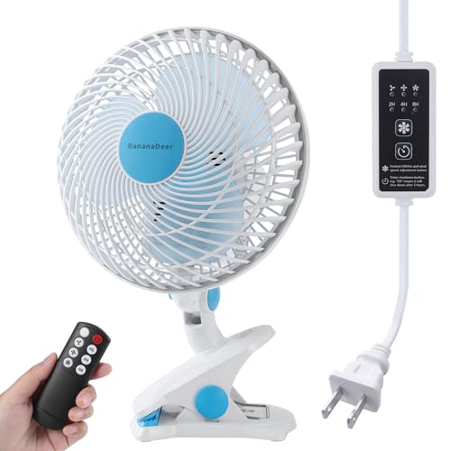 BananaDeer Oscillating Clip on Fan 9-Inch With Remote control, Portable Desk Fan Adjustable Tilt, w/Sturdy Clamp,3 Speed, 3 Timer, Shaking Fan for Home Office Dorm Table Bedroom Kitchen with 5FT Cord