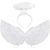Angel Costume Wings and Halo White Angel Adult Wings for Kids Woman's Girls Halloween Christmas