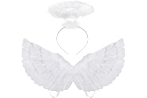 HANDIC Angel Costume Wings and Halo White Angel Adult Wings for Kids Woman's Girls Halloween Christmas