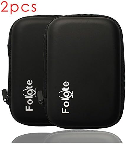 2 Pack FOLOTE Headphones Case, Hard EVA Protective case with Metal Zipper for Earphone Headphones Headset USB Charging Cable - Black
