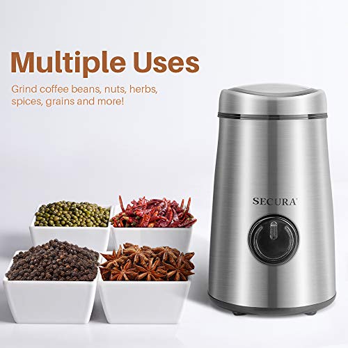 Secura Electric Spice Grinder and Coffee Grinder with Stainless Steel Blades, 2.12 Ounce, for