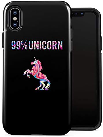 Apple iPhone X/iPhone XS Silicone Inner & Outer Hard PC Shell 2 Piece Hybrid Armor Case Cover Black 99 Percent Unicorn Rainbow Tie Dye Colors