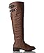 Qupid Relax-01XXX Vegan Leatherette Double Buckle Two Tone Stacked Heel Knee High Boot COGNAC TAN PU (8)